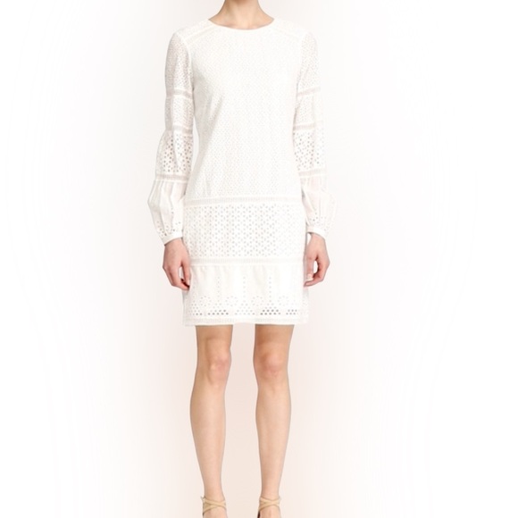 RALPH LAUREN Women’s White Cotton Floral Eyelet Dress Long Sleeve Sz 12 Lined - Picture 1 of 13